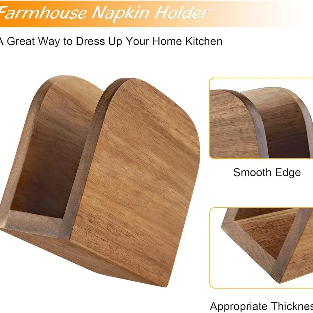 Acacia‎ Wood Napkin Holder Boho Farmhouse  UsefulDecor
